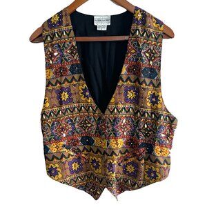 Fashion Passport Vintage 90s Beaded Print Yellow Vest